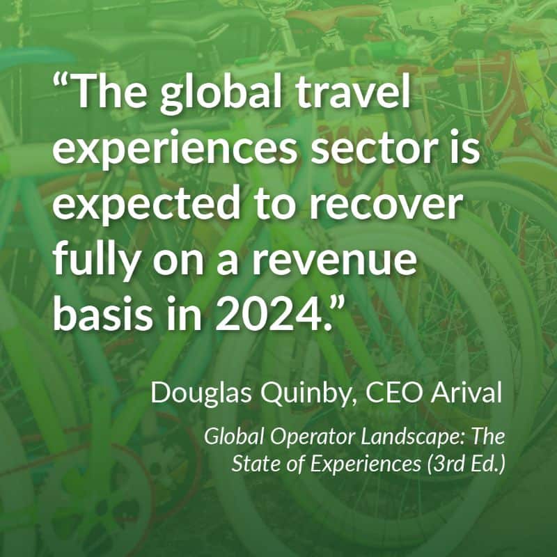 A quote by Douglas Quinby, CEO of Arival, that states: The global travel experiences sector is expected to recover fully on a revenue basis in 2024