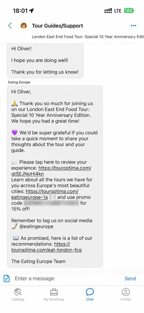Example guest booking receipt